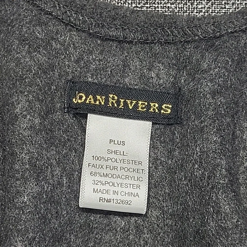 Joan Rivers Polar Fleece Ruana with Faux Fur Pockets One Size Plus Gray Topper